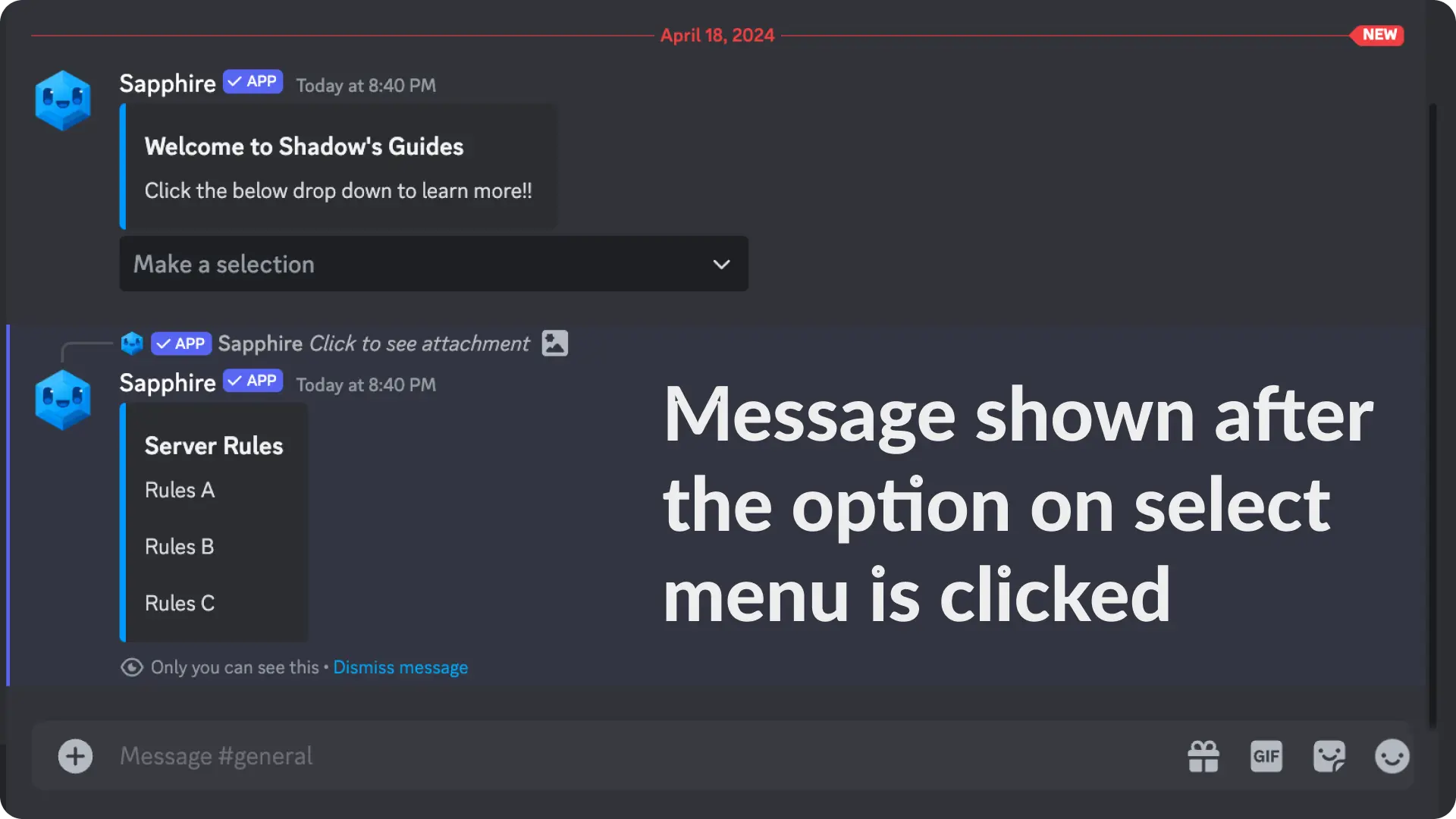 Sapphire Messages via select menu Example
