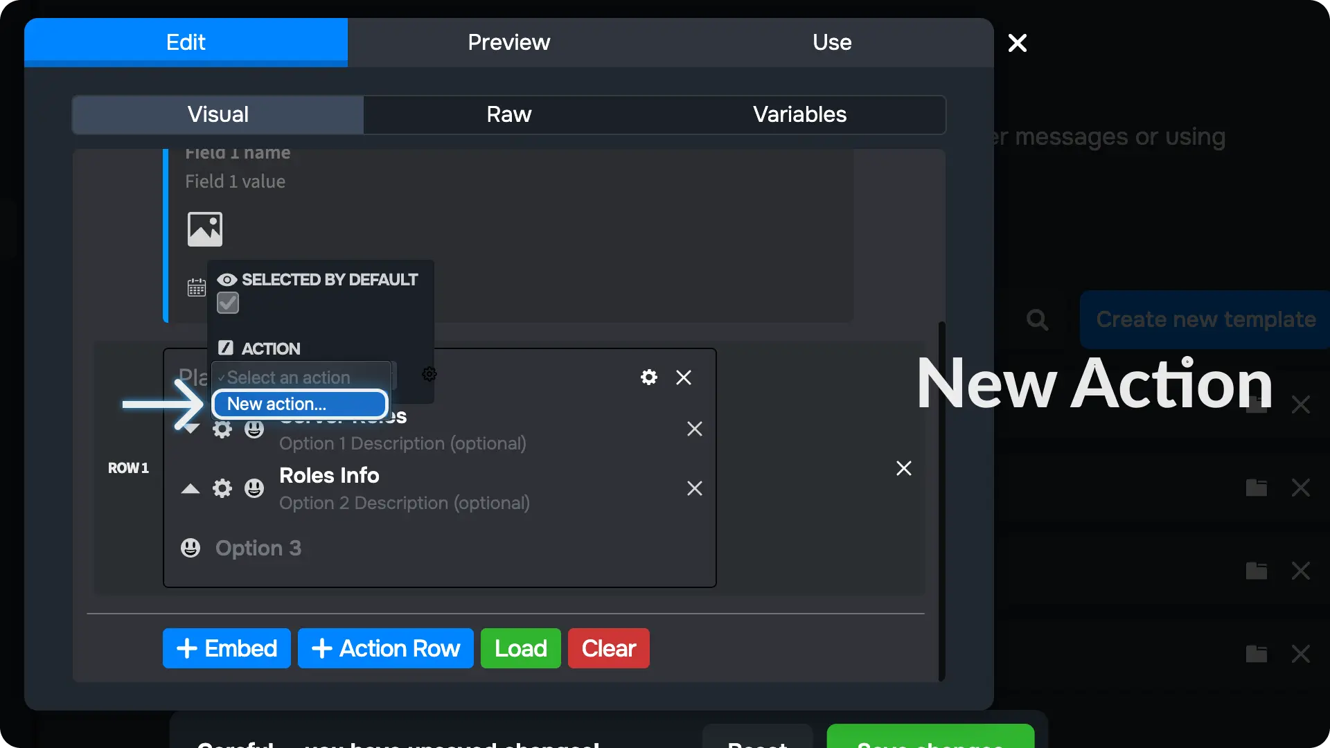 Sapphire Messages via select menu Create a New Action