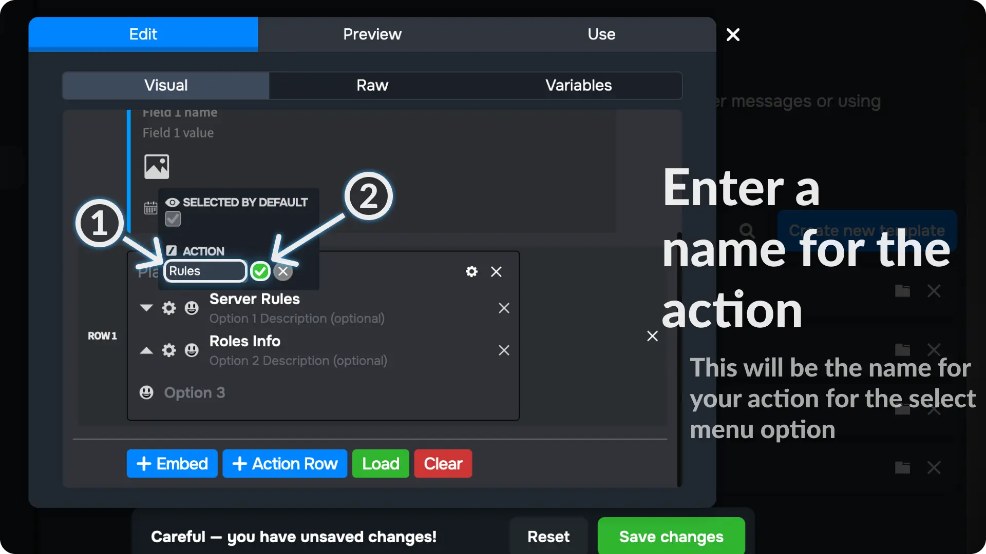Sapphire Messages via select menu Create another message template