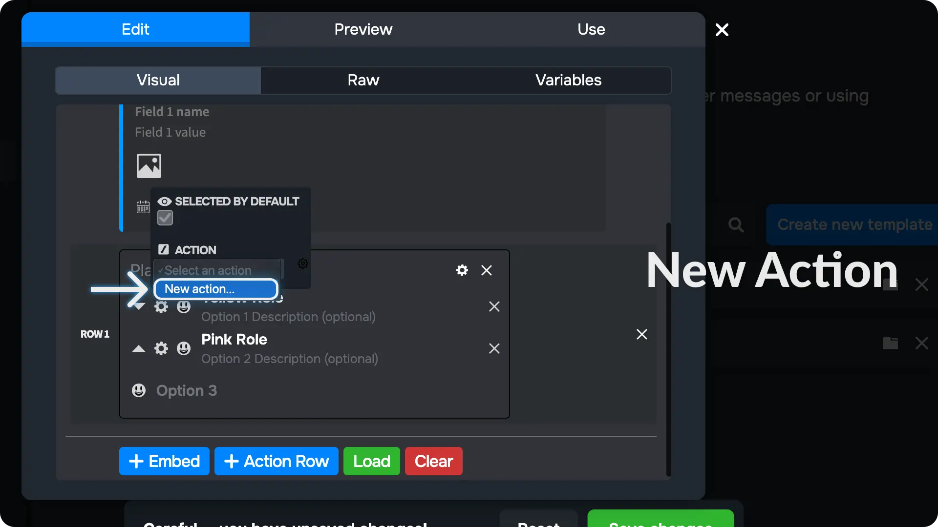 Sapphire Messages via select menu Create a New Action