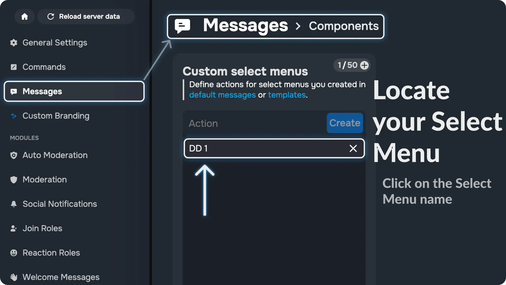 Sapphire Messages via select menu Locate your select menu component
