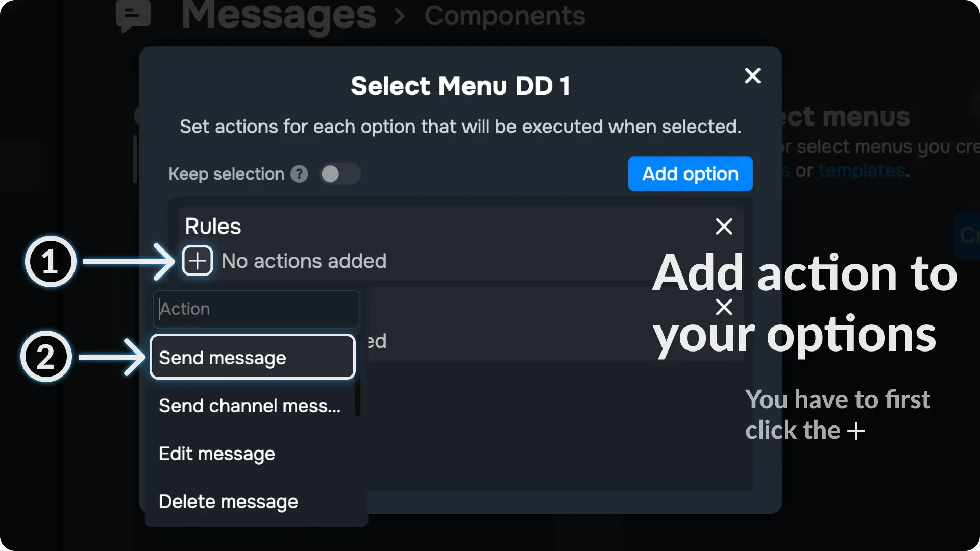 Sapphire Messages via select menu Add actions to your select menu component
