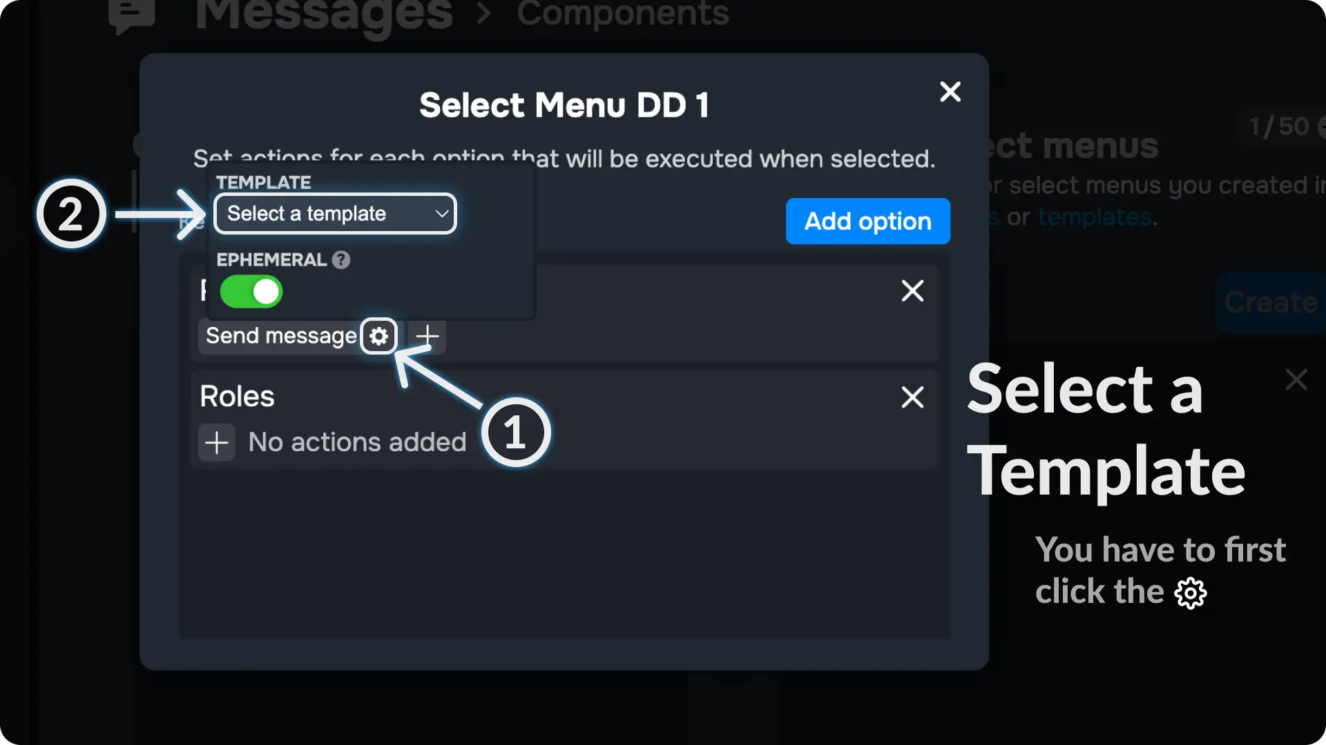 Sapphire Messages via select menu Configure the Action of select menu Component