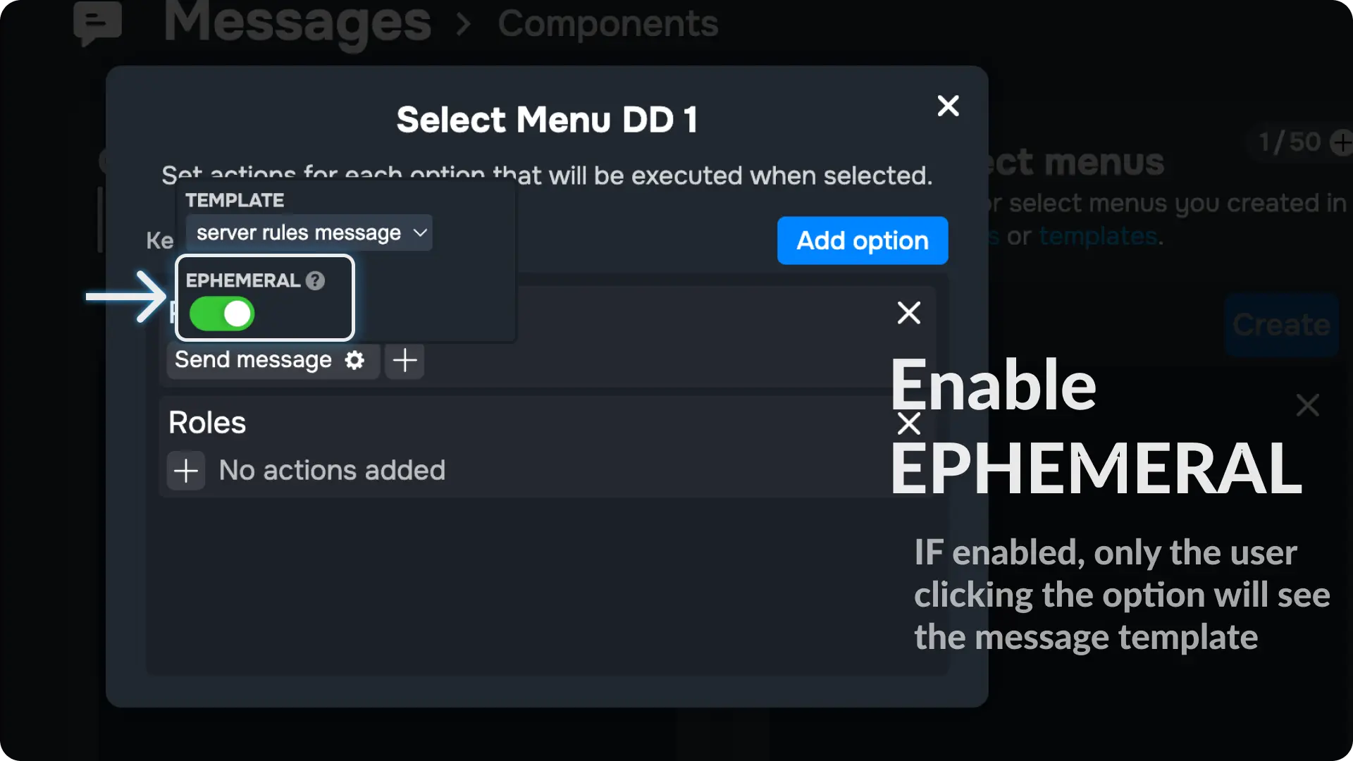Sapphire Messages via select menu Enable EPHEMERAL Option