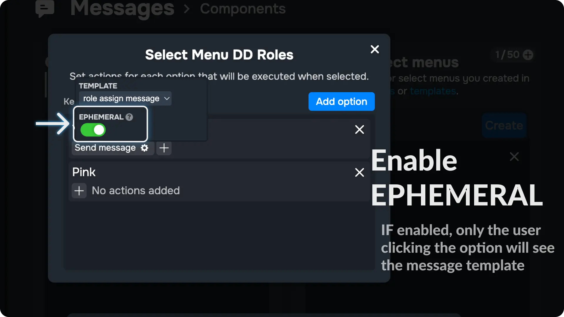 Sapphire Assign Roles via select menu Enable EPHEMERAL Option