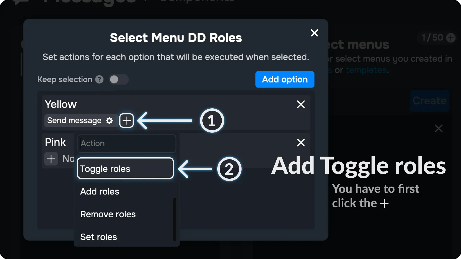 Sapphire Assign Roles via select menu Add Toggle Role Action to your Select Menu
