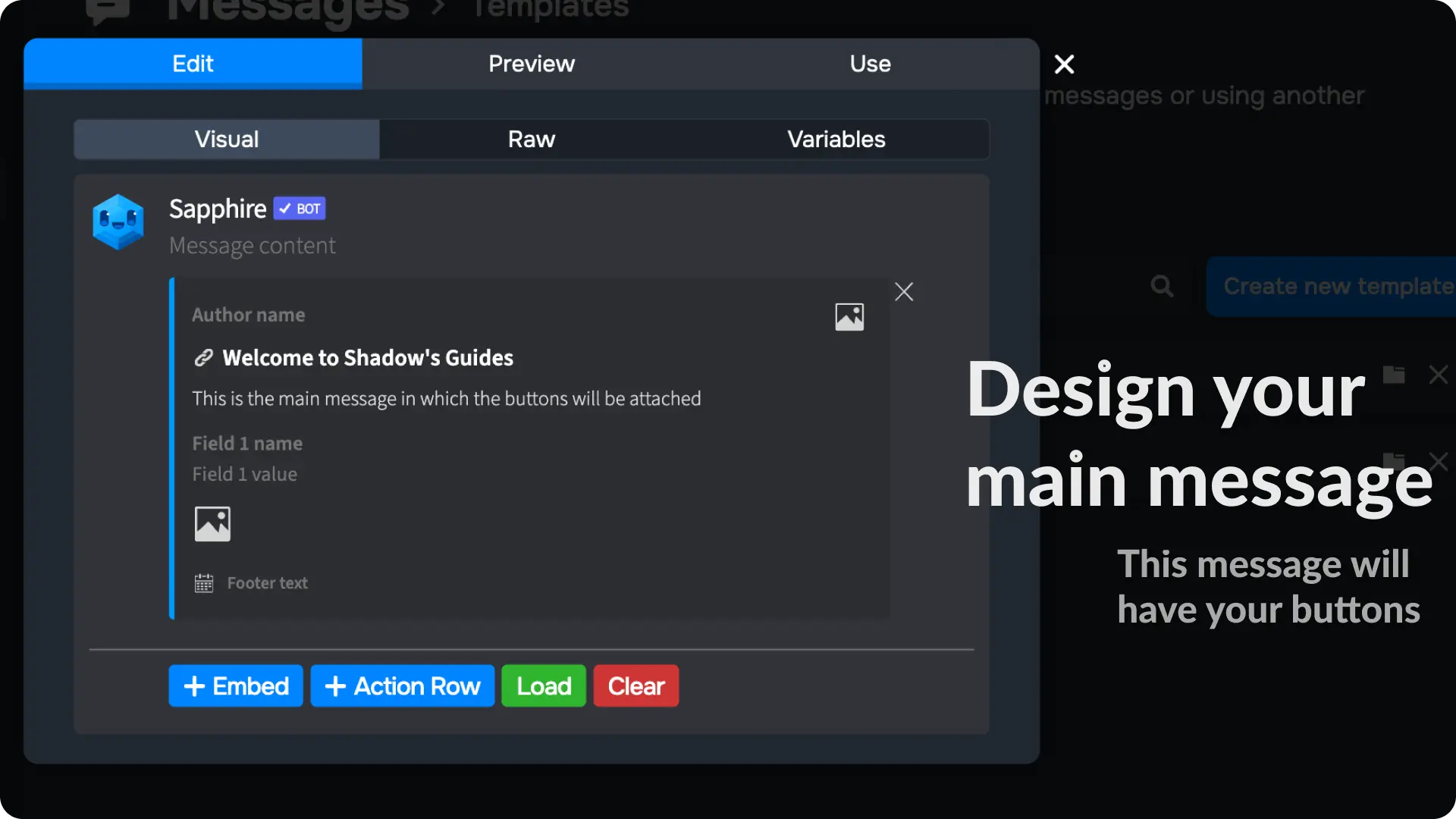 Sapphire Messages via buttons Design your Main Message
