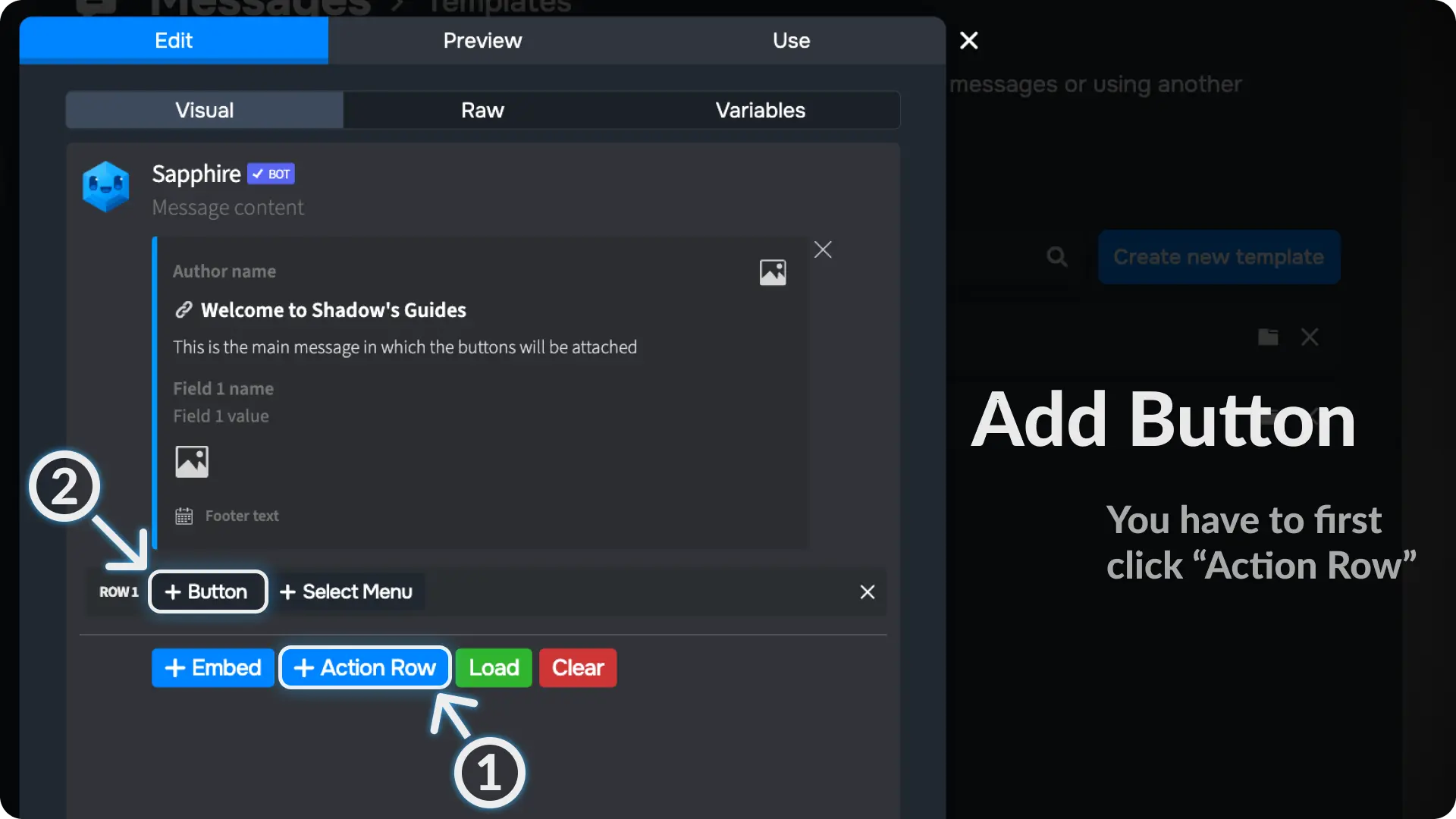 Sapphire Assign Roles via buttons Add the Button to the Main Message