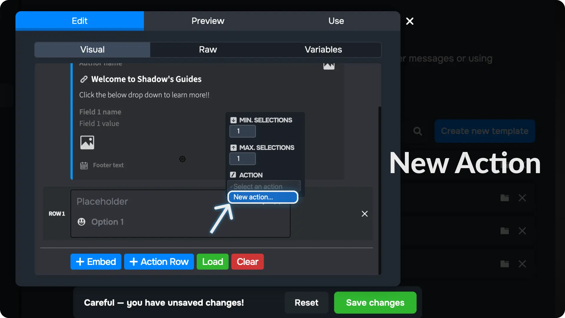 Sapphire Messages via select menu Create a New Action