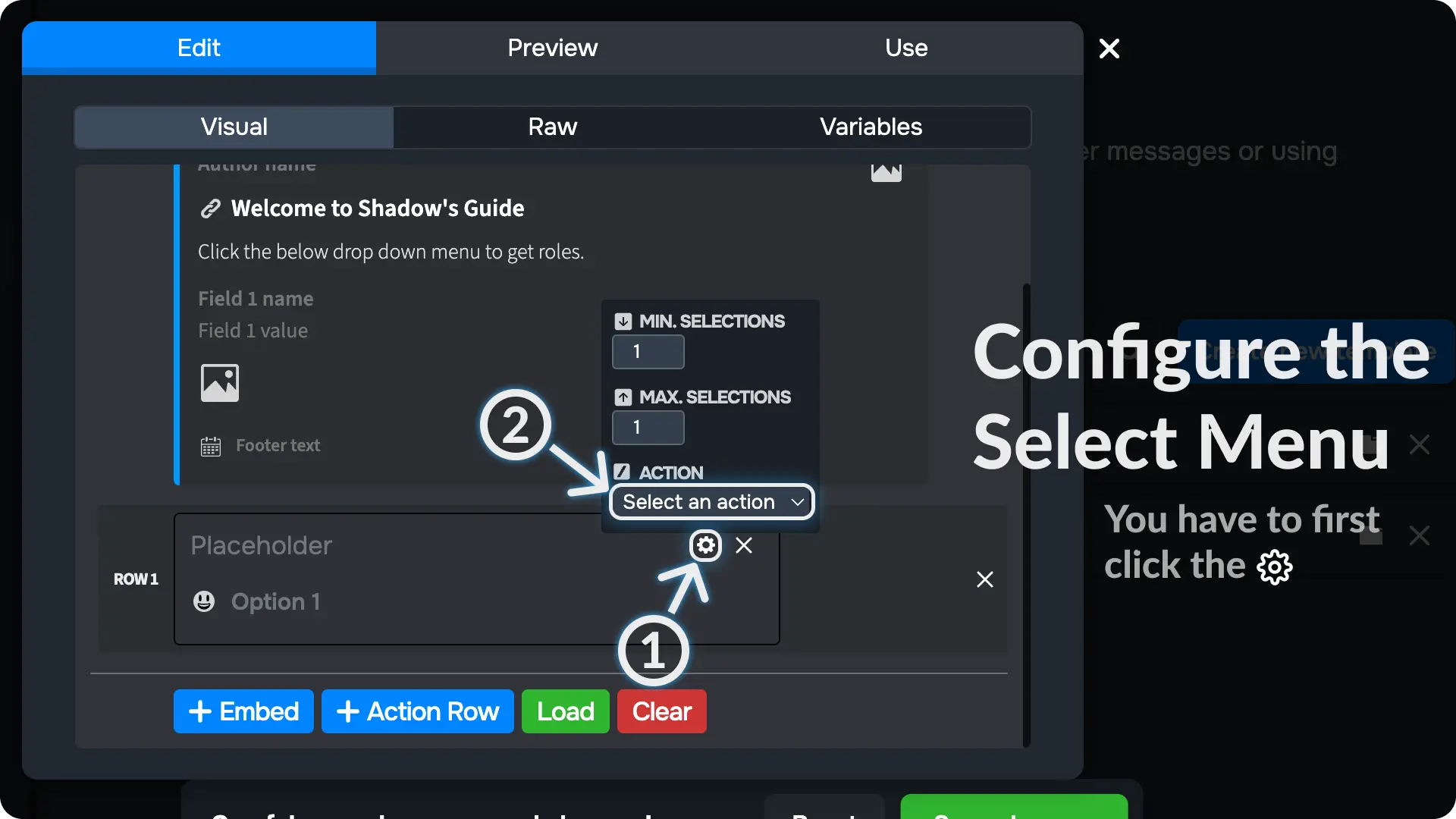 Sapphire Assign Roles via select menu Configure the Select Menu on Message Template