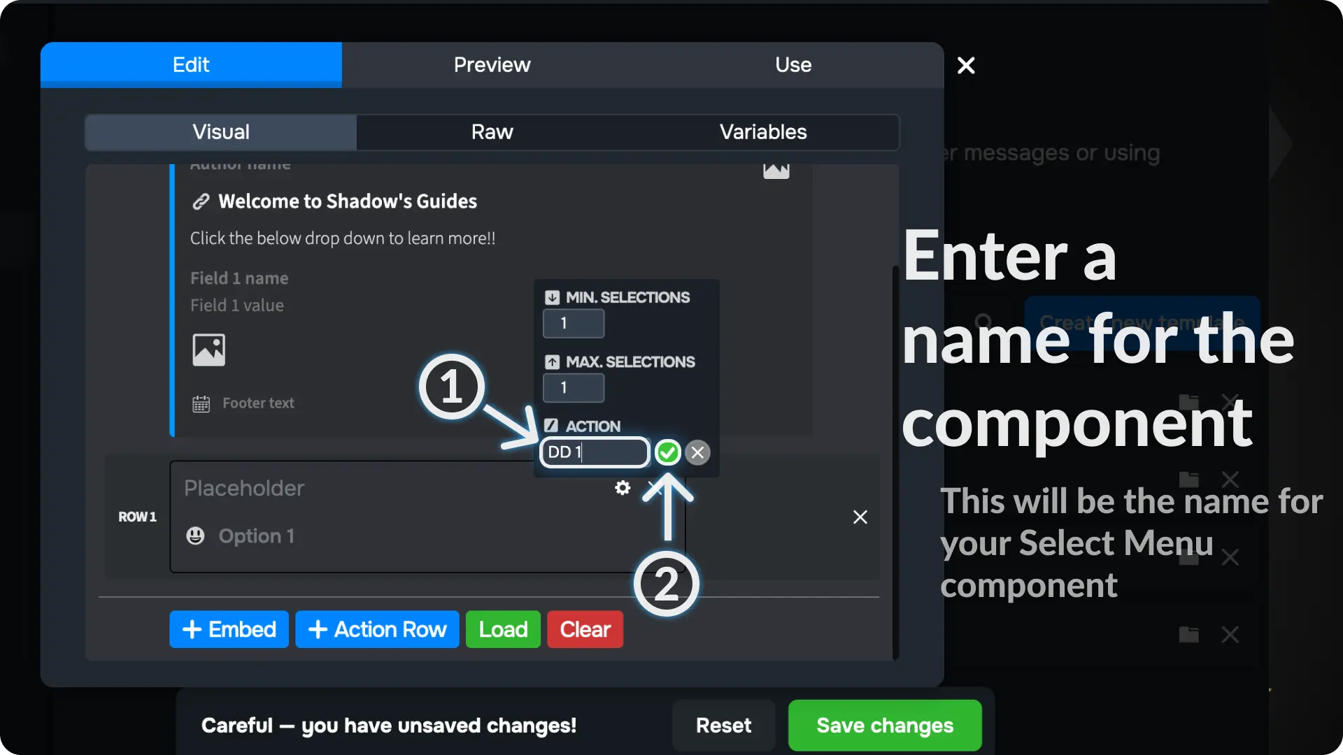 Sapphire Messages via select menu Enter a name for your select menu Component