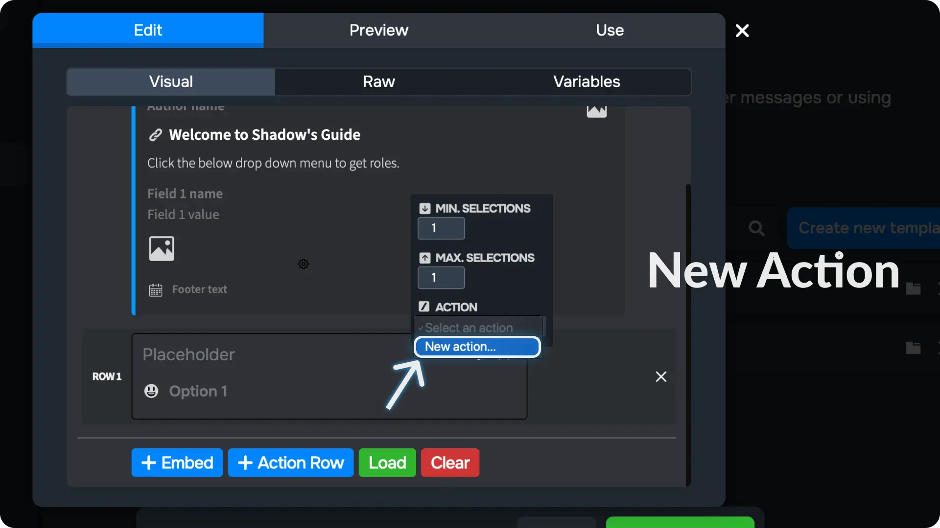 Sapphire Assign Roles via select menu Create a New Action