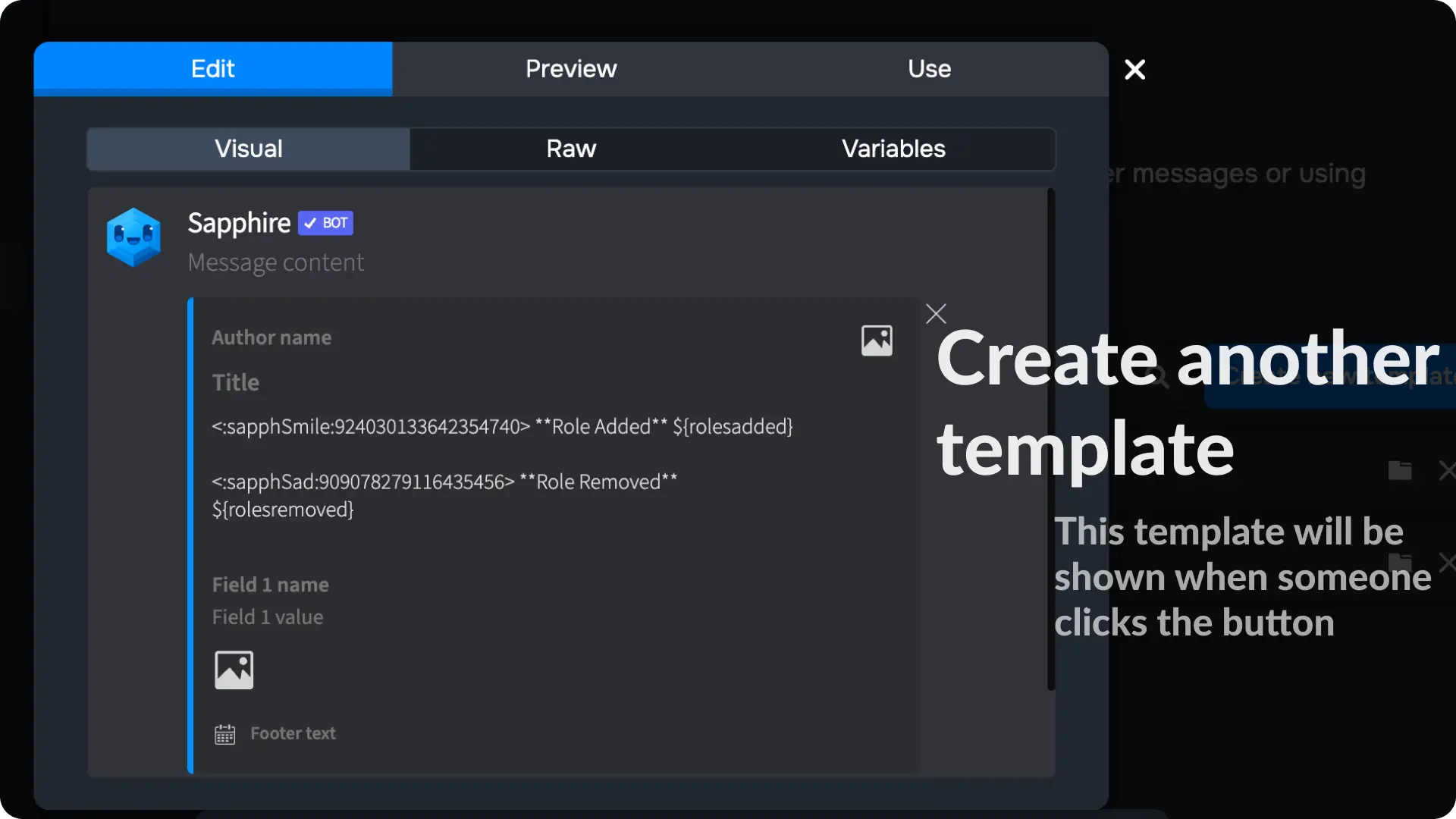 Sapphire Assign Roles via buttons Create another message template