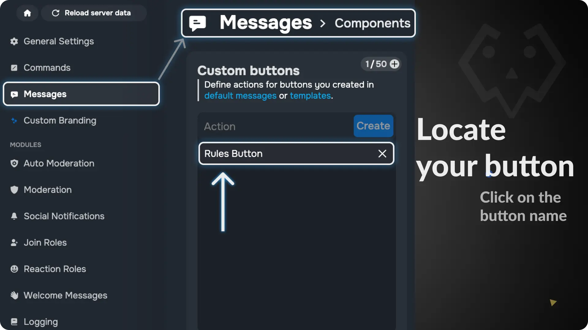 Sapphire Messages via buttons Locate your button component