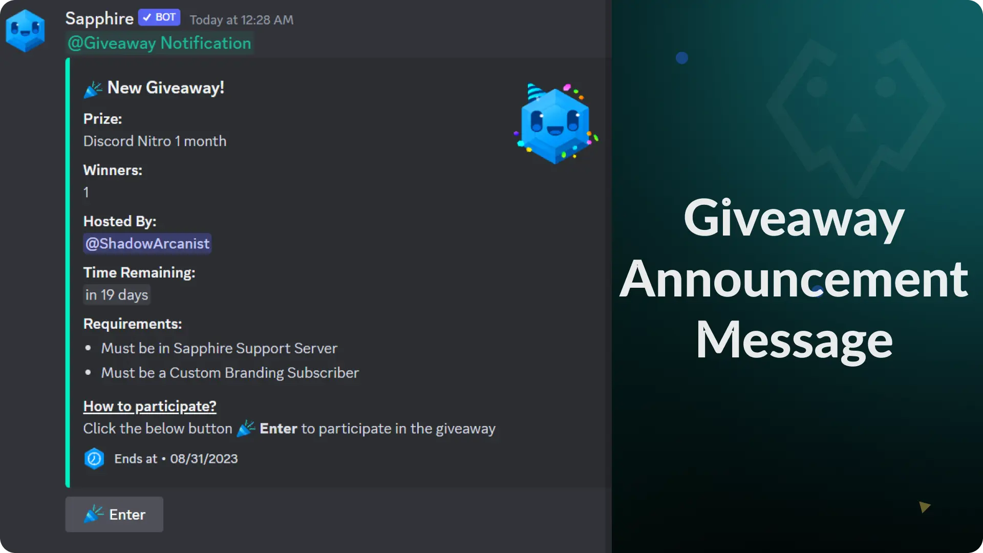 Giveaway Announcement Message