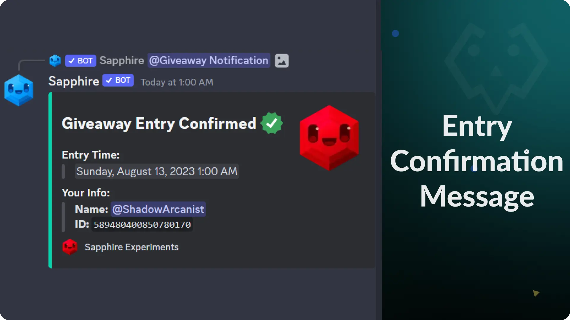 Giveaway Entry Confirmation Message