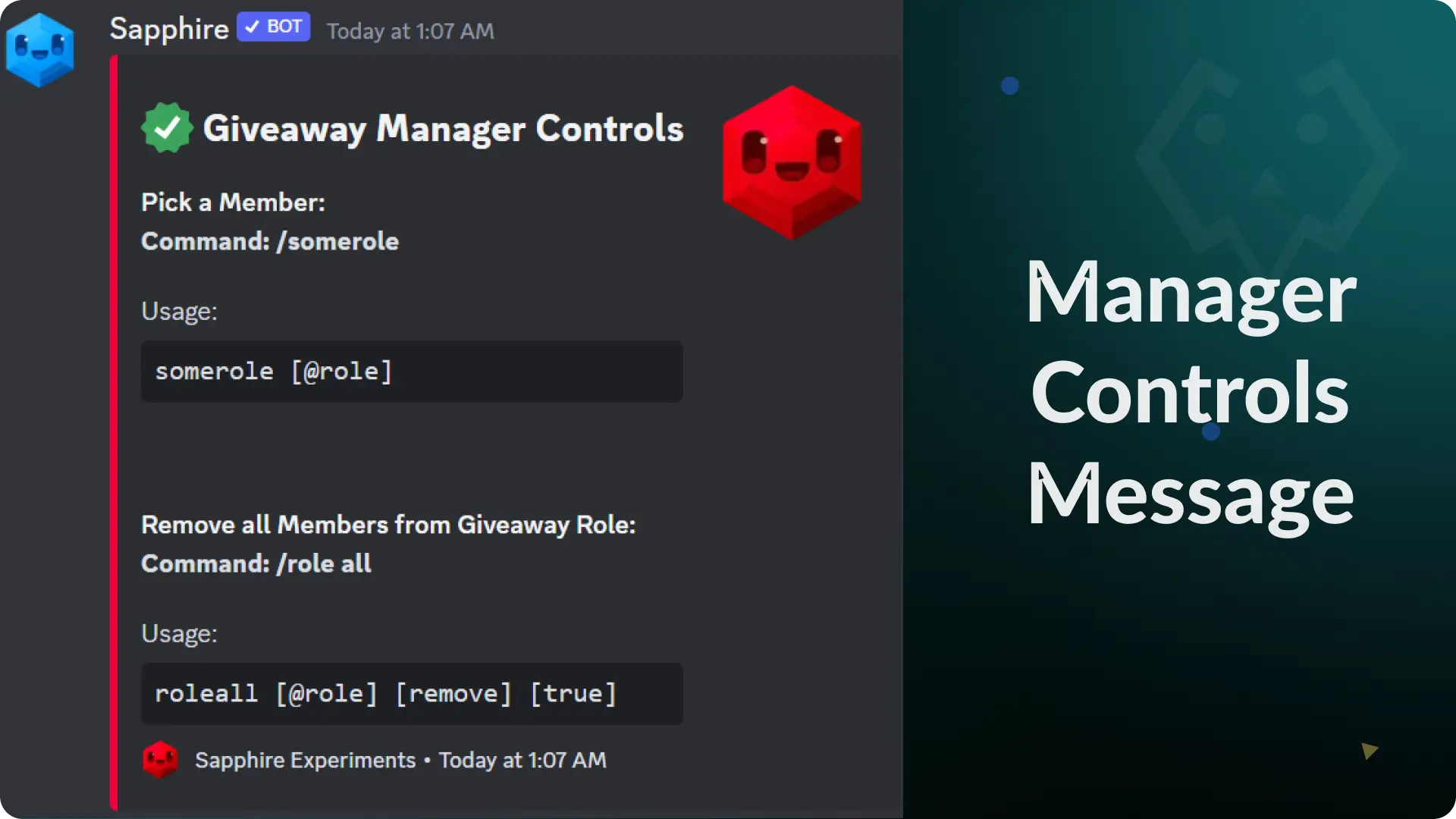 Giveaway Manager Controls Message