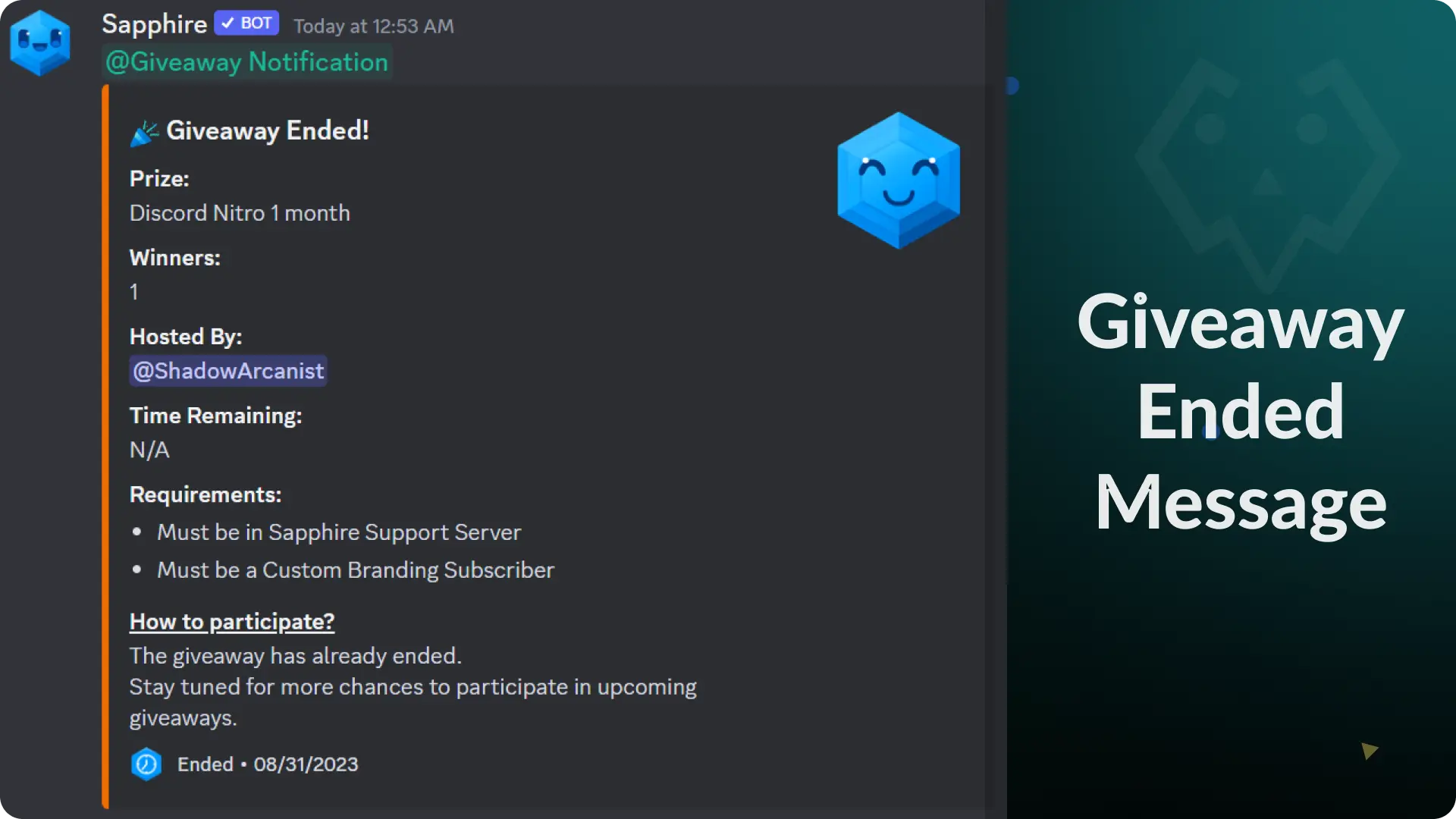 Giveaway Ended Message