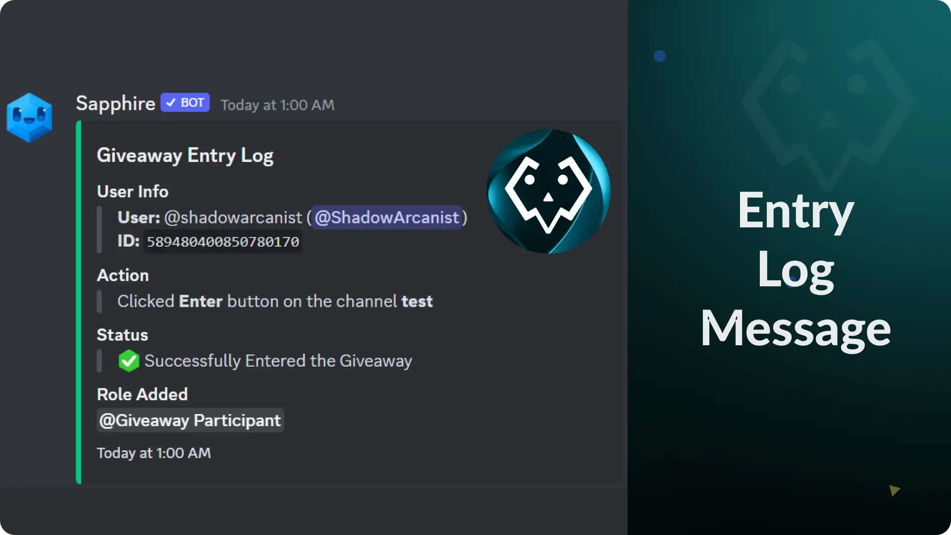 Giveaway Entry Log Message