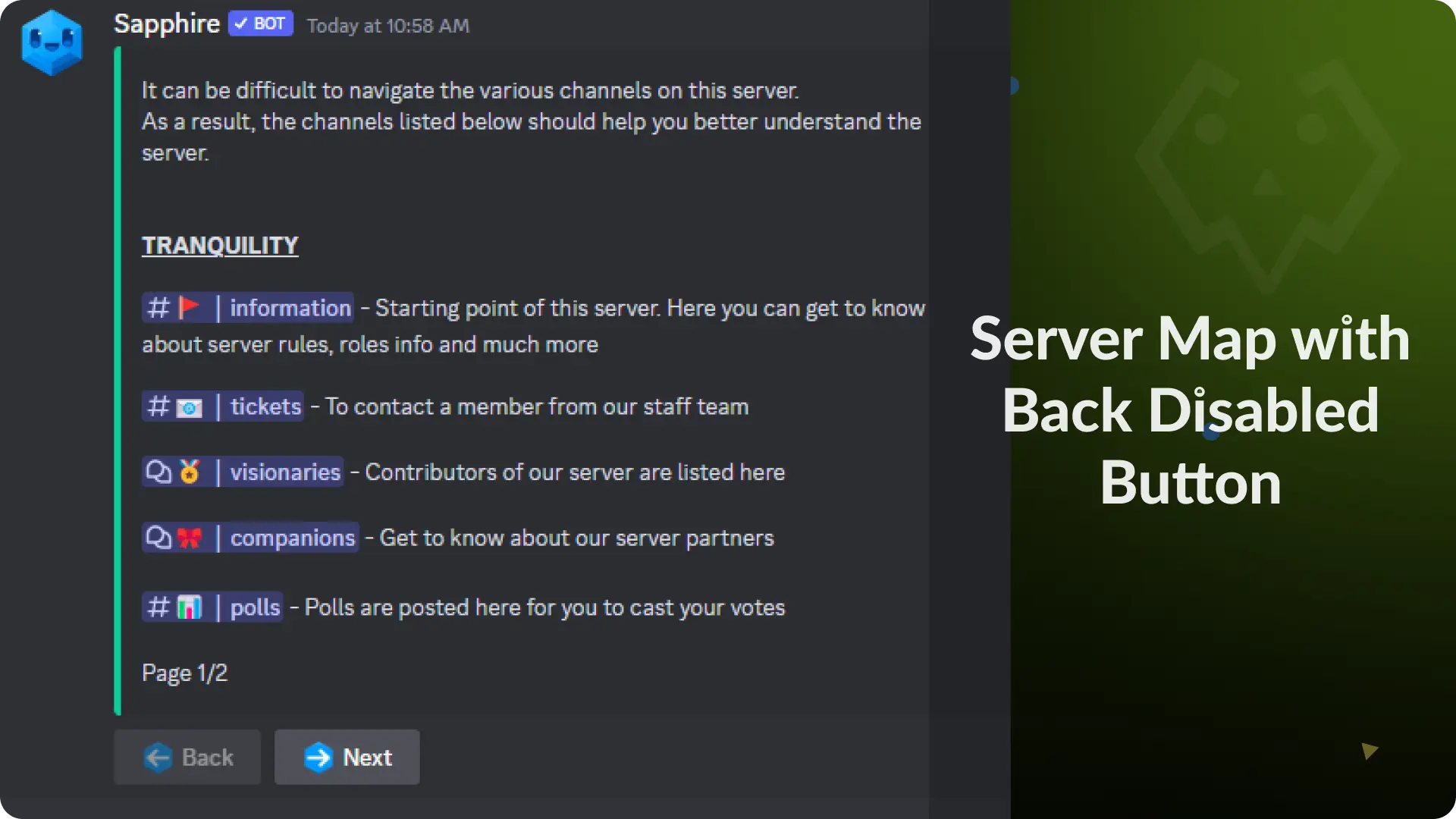 Server Map Message with Back button disabled